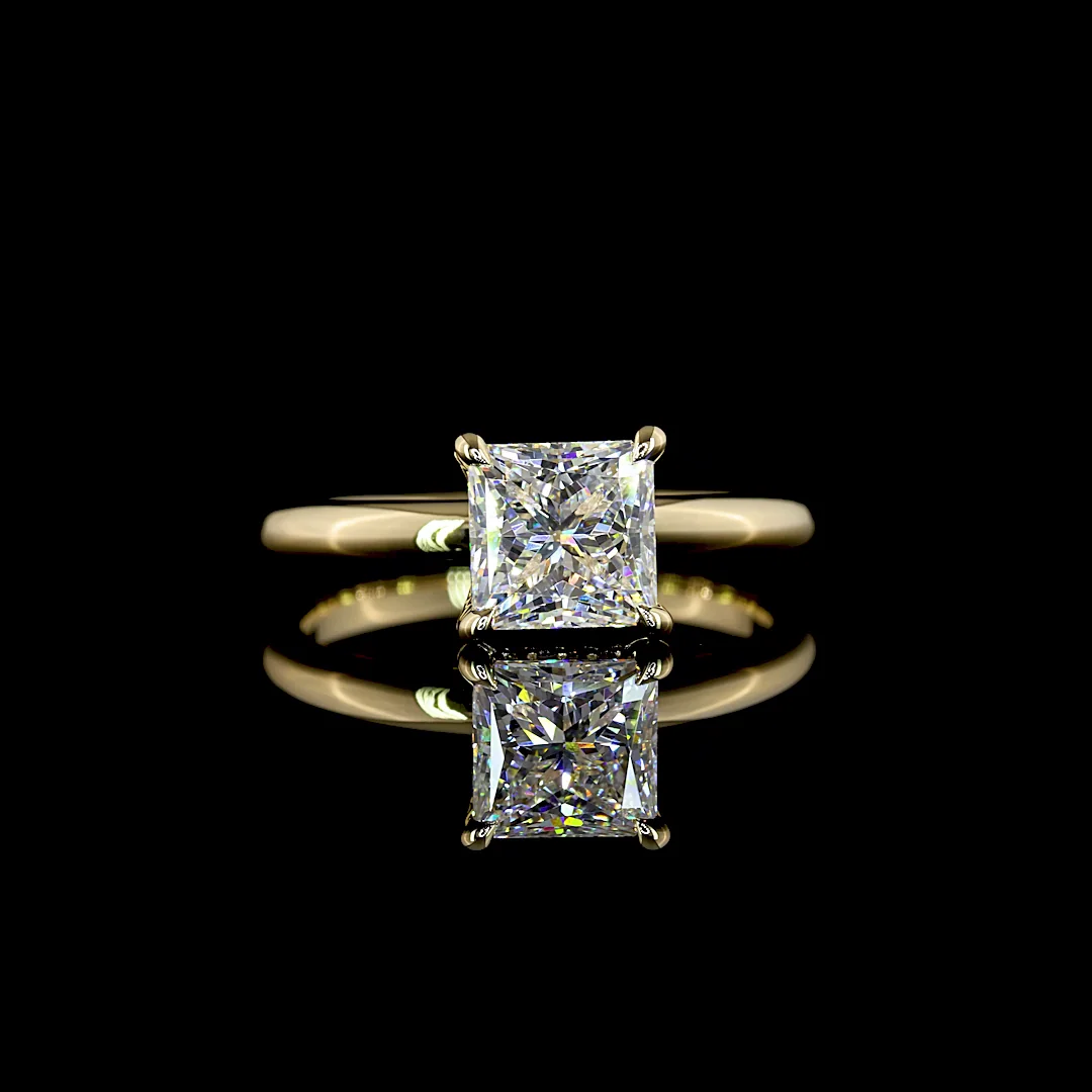 1.63 Cts 14k Yellow Gold Princess Shape Hidden Halo Ring