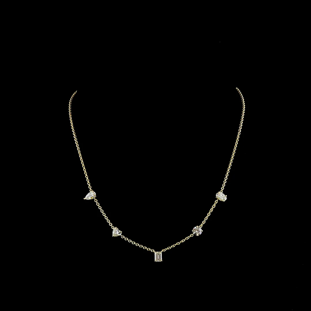 2.6 Cts 14k Yellow Gold Round Shape Station Necklace