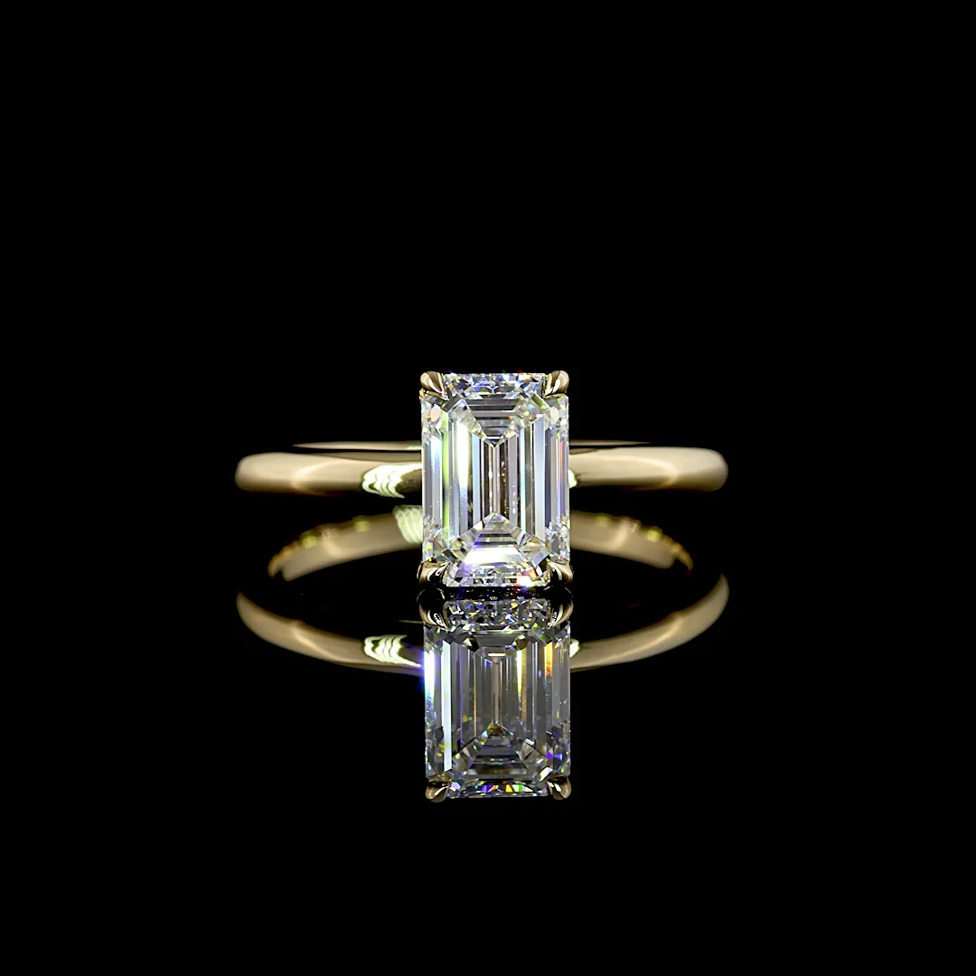 1.61 Cts 14k Yellow Gold Emerald Shape Hidden Halo Ring