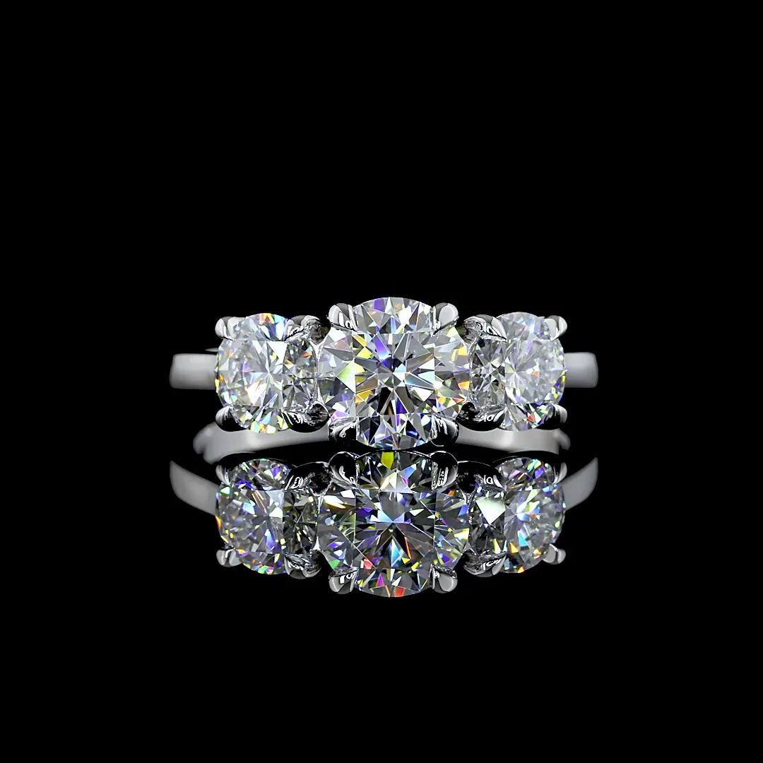 2 Cts 14k White Gold Round Shape 3 Stones Ring