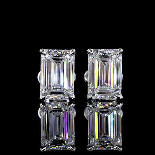 [ER14WSDEM400P] 4.09 Cts 14k White Gold Emerald Shape Studs Earring