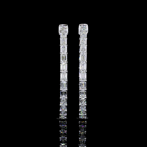 [ER14WHPEM500PNS] 5.32 Cts 14k White Gold Emerald Shape Hoops Earring