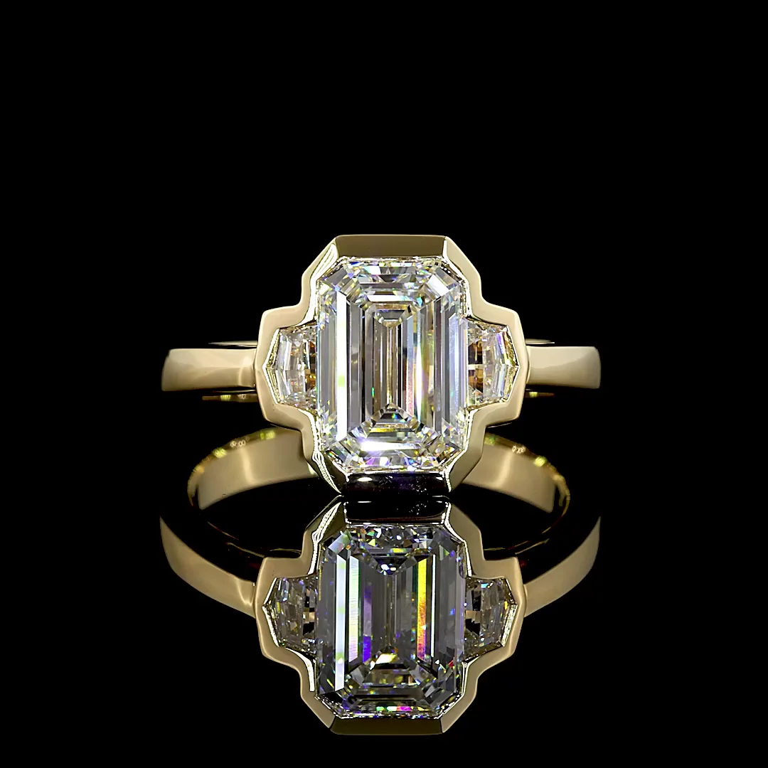 2.41 Cts 14k Yellow Gold Emerald Shape 3 Stones Ring