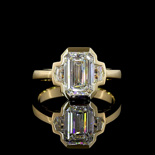 [RG14Y3EM200CADHBNS] 2.41 Cts 14k Yellow Gold Emerald Shape 3 Stones Ring