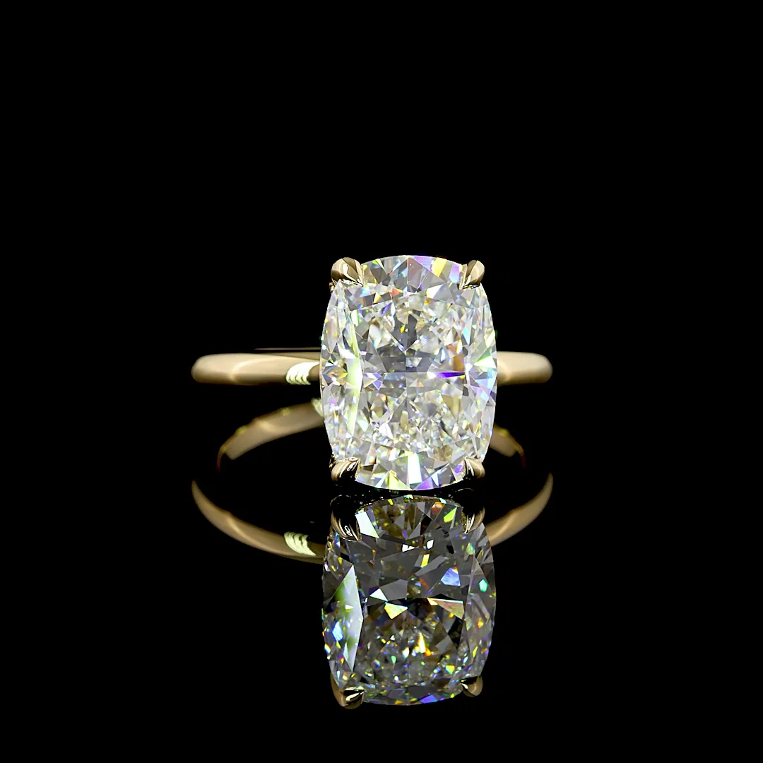 5.34 Cts 14k Yellow Gold Cushion Brilliant Shape Hidden Halo Ring