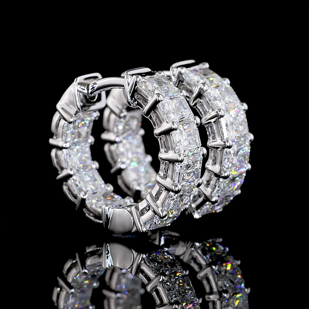 2.59 Cts 14k White Gold Radiant Shape Huggies Earring