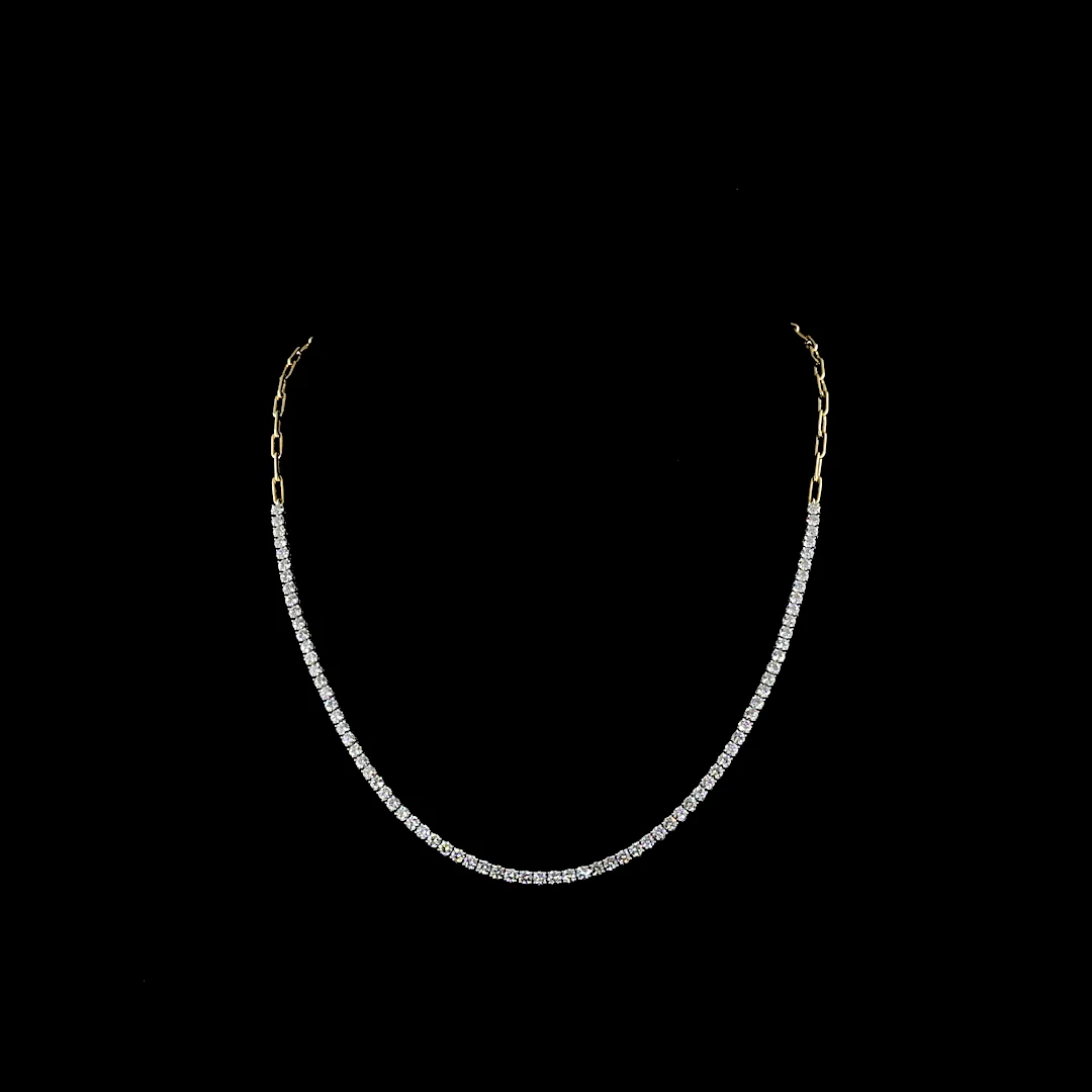 4.49 Cts 14k Two Tone Round Shape Tennis Necklace