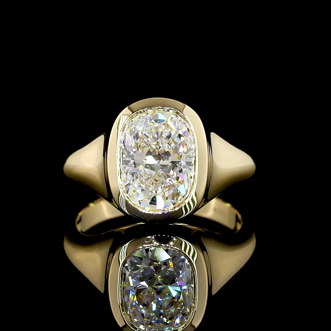 3.01 Cts 14k Yellow Gold Cushion Brilliant Shape Solitaire Ring