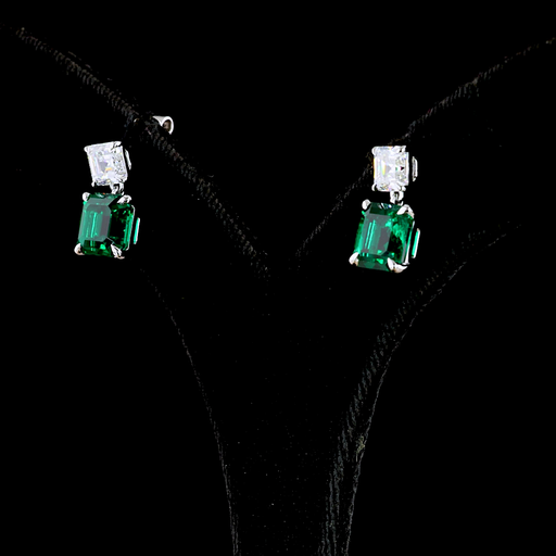 [ER14WHNAS550P] 5.75 Cts 14k White Gold Asscher Shape Hanging Earring