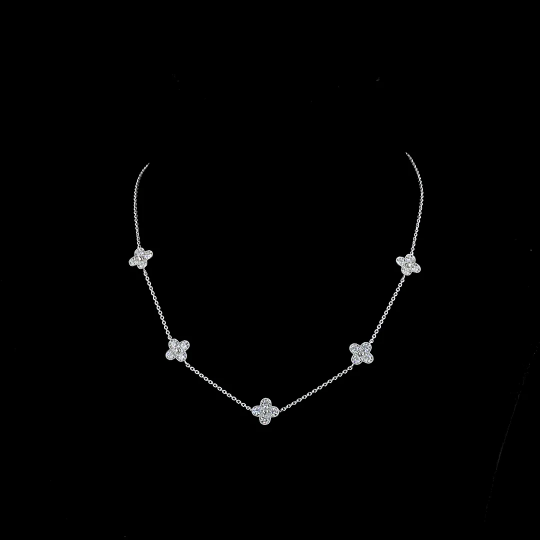 1.69 Cts 18k White Gold Round Shape Station Necklace