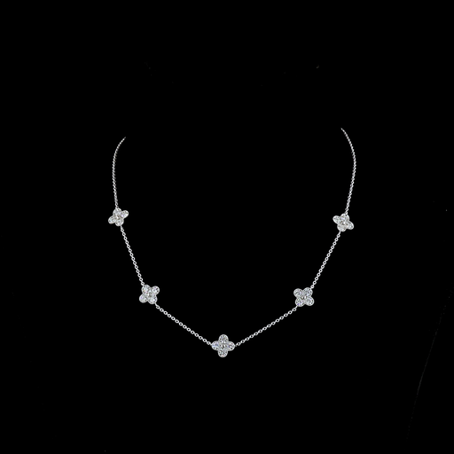 [NK18WSTRD150P] 1.69 Cts 18k White Gold Round Shape Station Necklace
