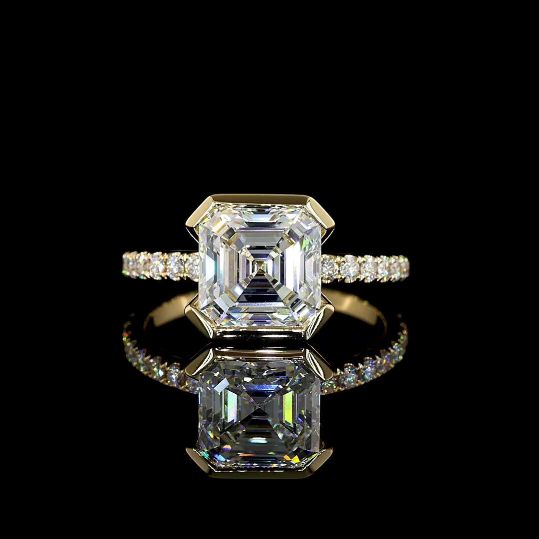 3.35 Cts 14k Yellow Gold Asscher Shape Hidden Halo Ring