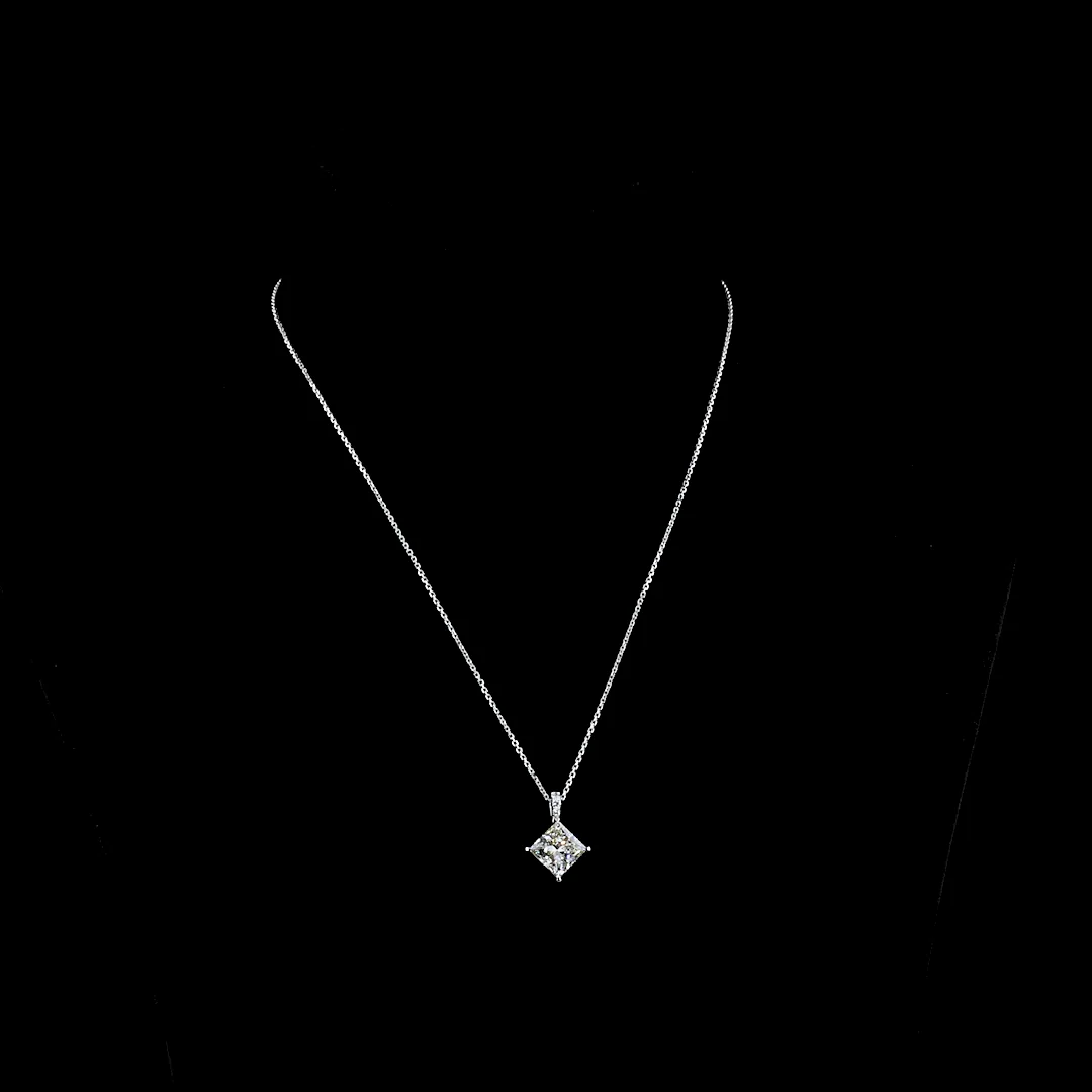 3.13 Cts 14k White Gold Princess Shape Pendant Pendant