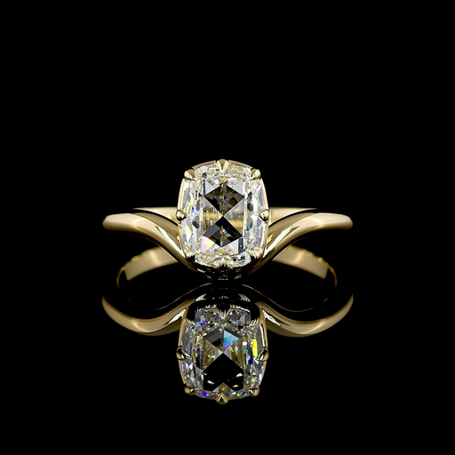 [RG14YSOROCU100PNS] 1.04 Cts 14k Yellow Gold Rose Cut Cushion Shape Solitaire Ring