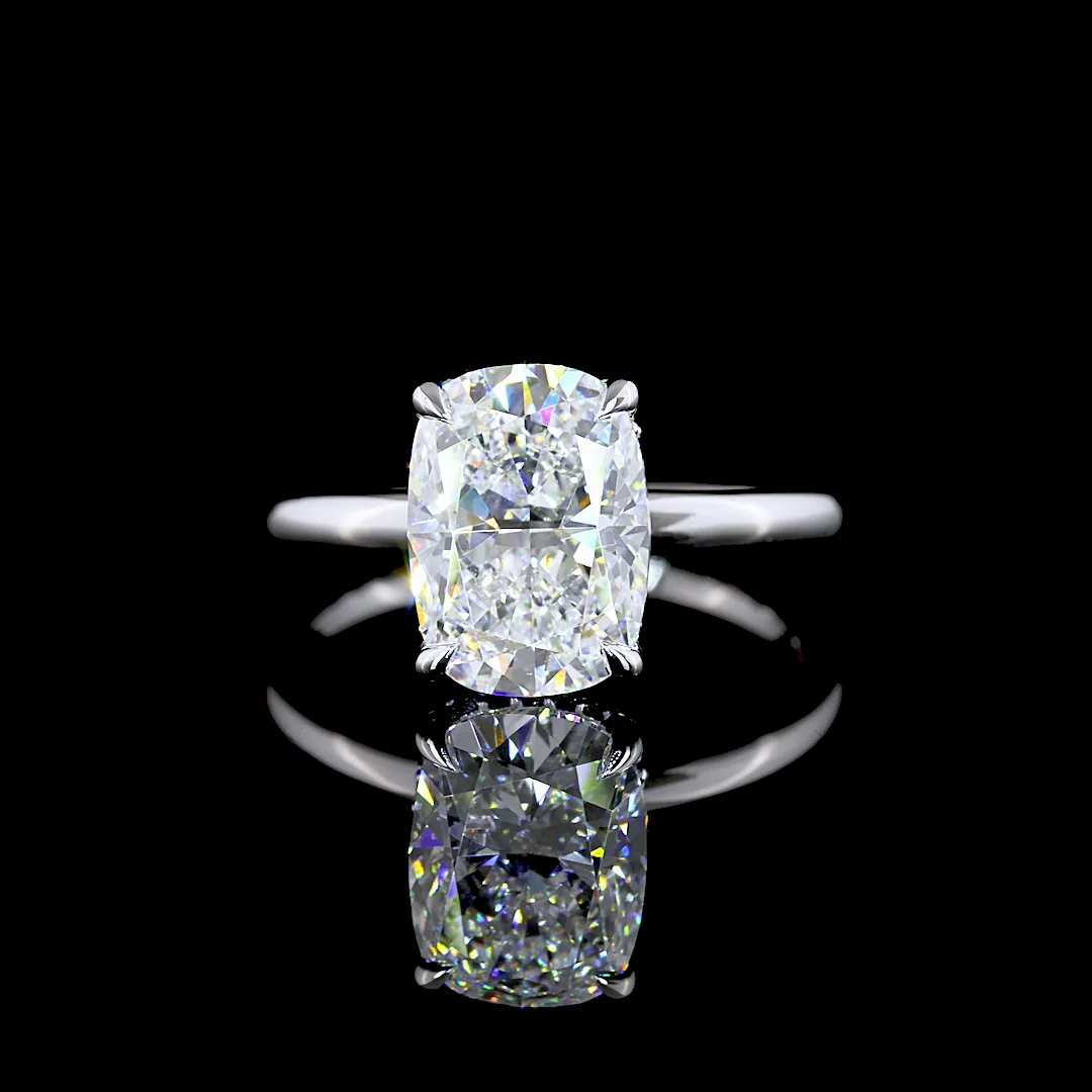 3.19 Cts 14k White Gold Cushion Brilliant Shape Hidden Halo Ring