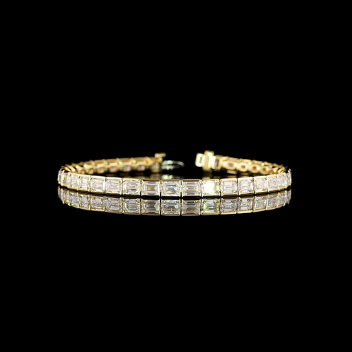 [BC14YTSEM1150HBEW] 11.82 Cts 14k Yellow Gold Emerald Shape Tennis Bracelet