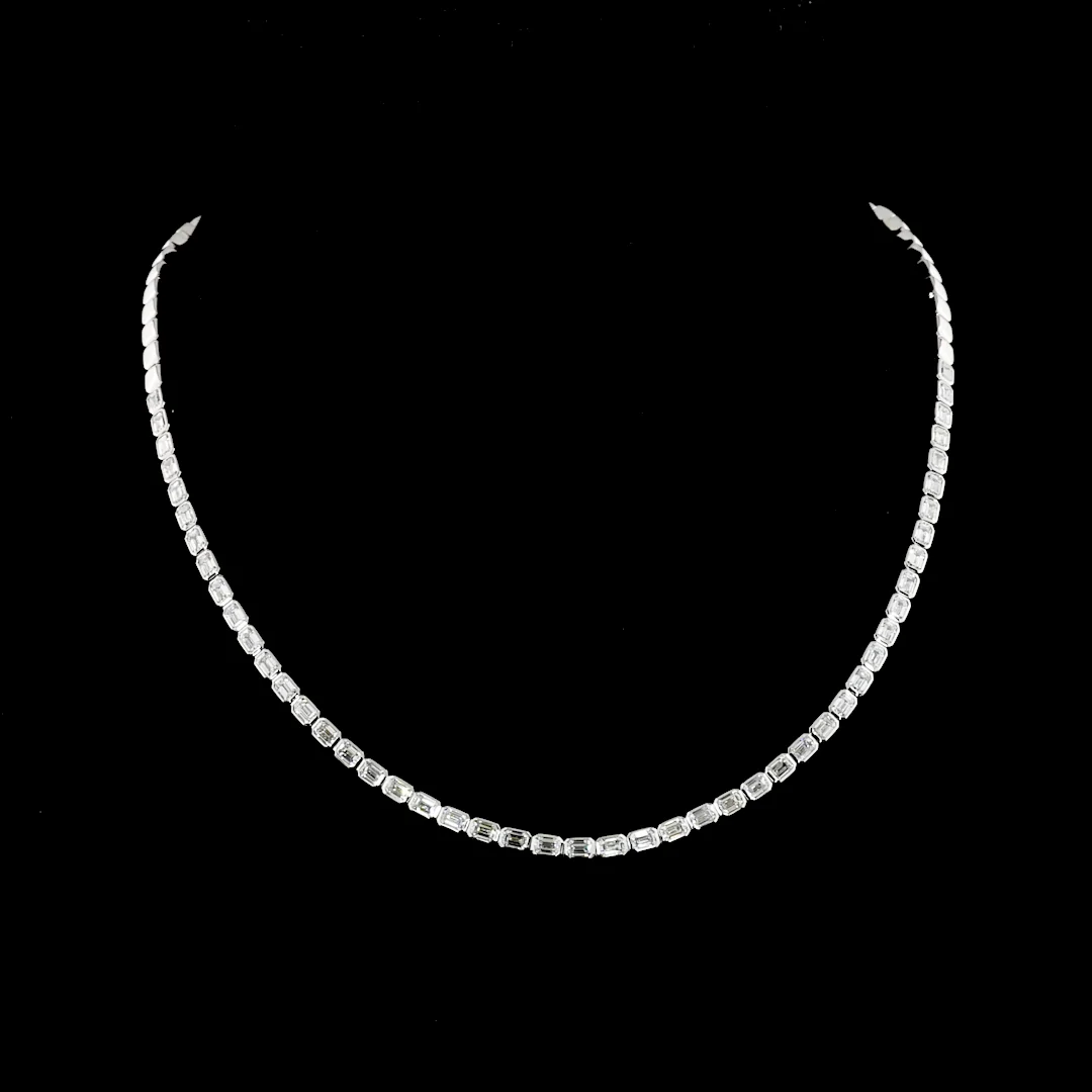 5.44 Cts 14k White Gold Emerald Shape Tennis Necklace