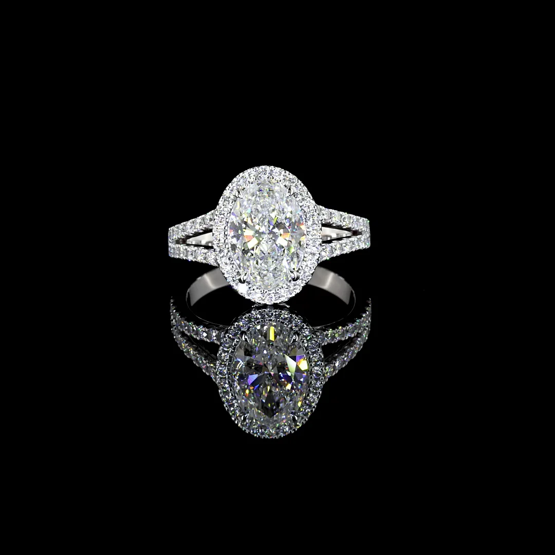 2.64 Cts 14k White Gold Oval Shape Split Shank Ring