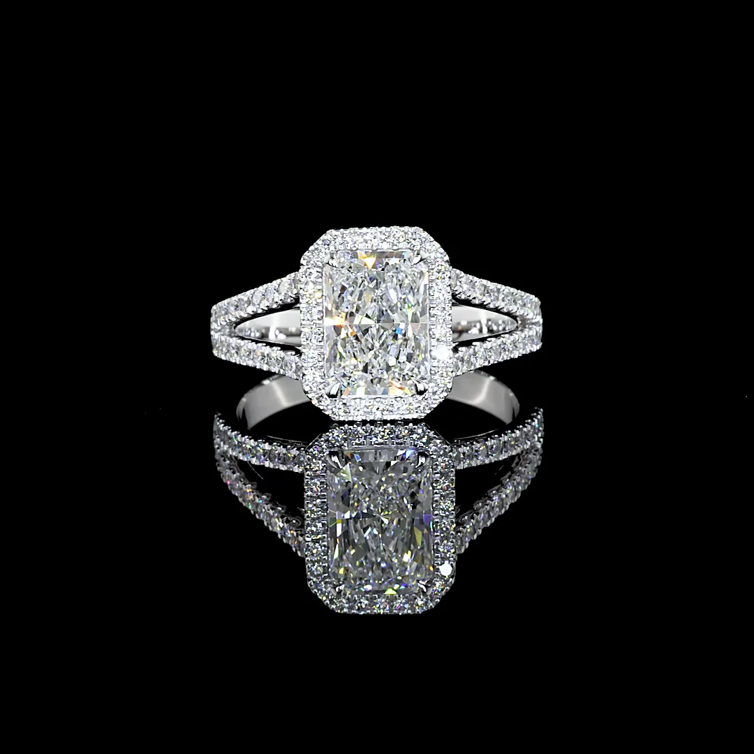 2.6 Cts 14k White Gold Radiant Shape Split Shank Ring
