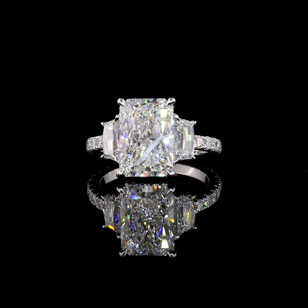 4.77 Cts 14k White Gold Radiant Shape 3 Stones Ring