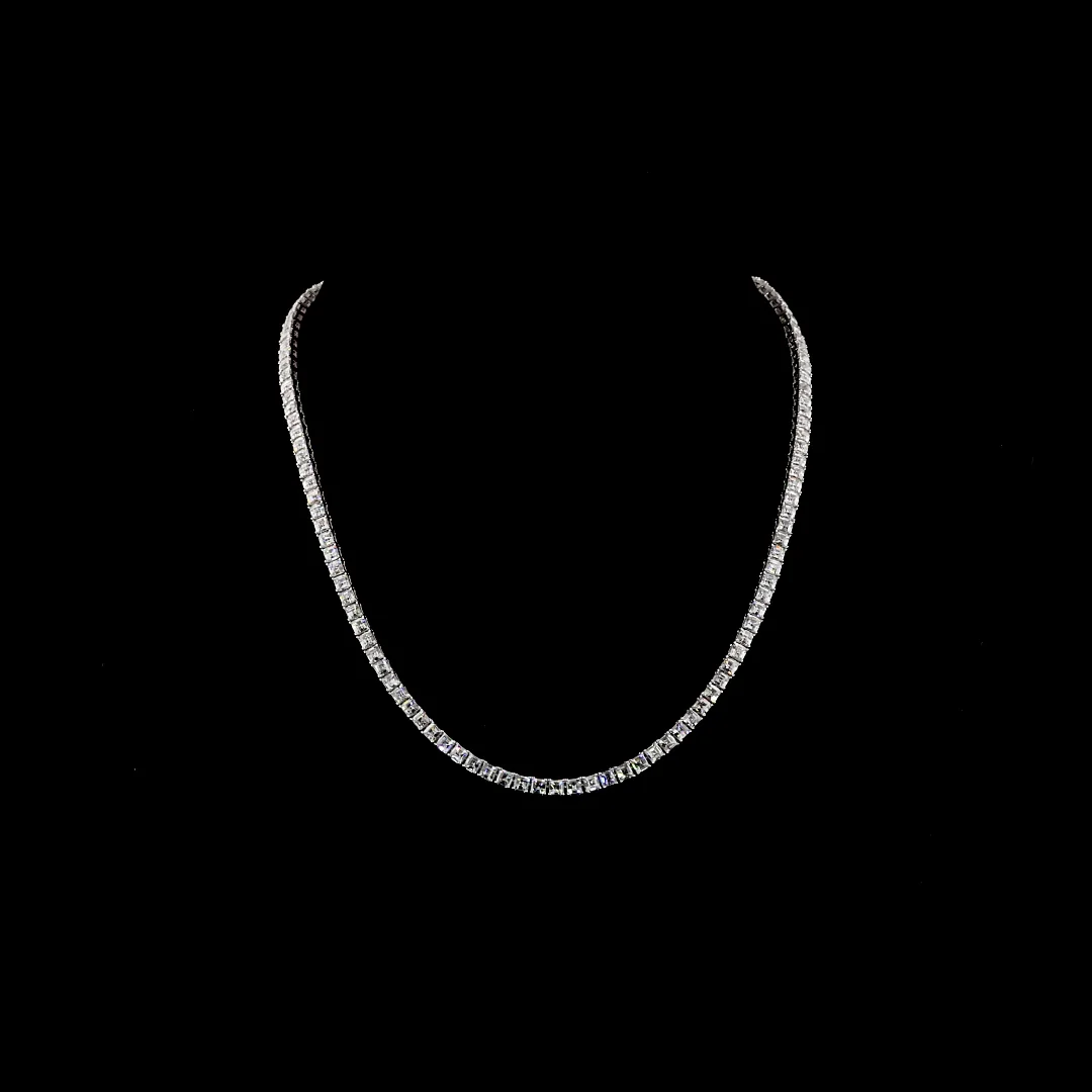 20.01 Cts 14k White Gold Antique Asscher Shape Tennis Necklace