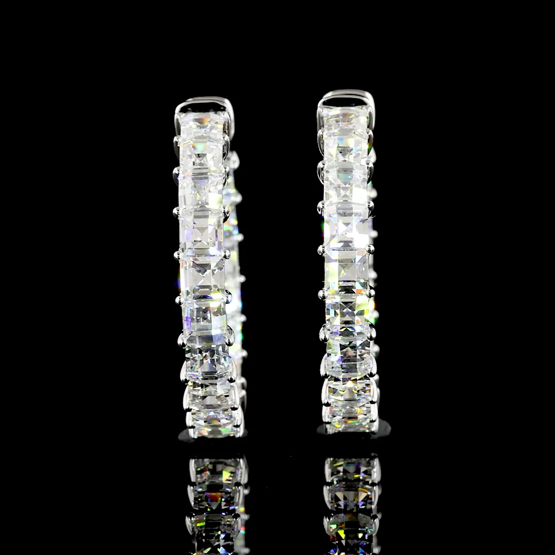 5.55 Cts 14k White Gold Antique Asscher Shape Hoops Earring