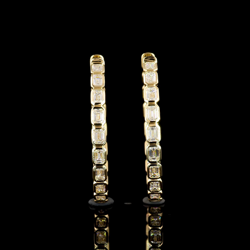 [ER14YHPEM300BNS] 2.99 Cts 14k Yellow Gold Emerald Shape Hoops Earring