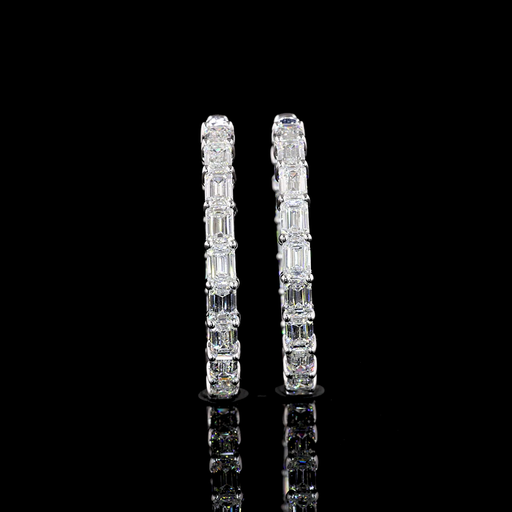 [ER14WHPEM650PEW] 6.9 Cts 14k White Gold Emerald Shape Hoops Earring