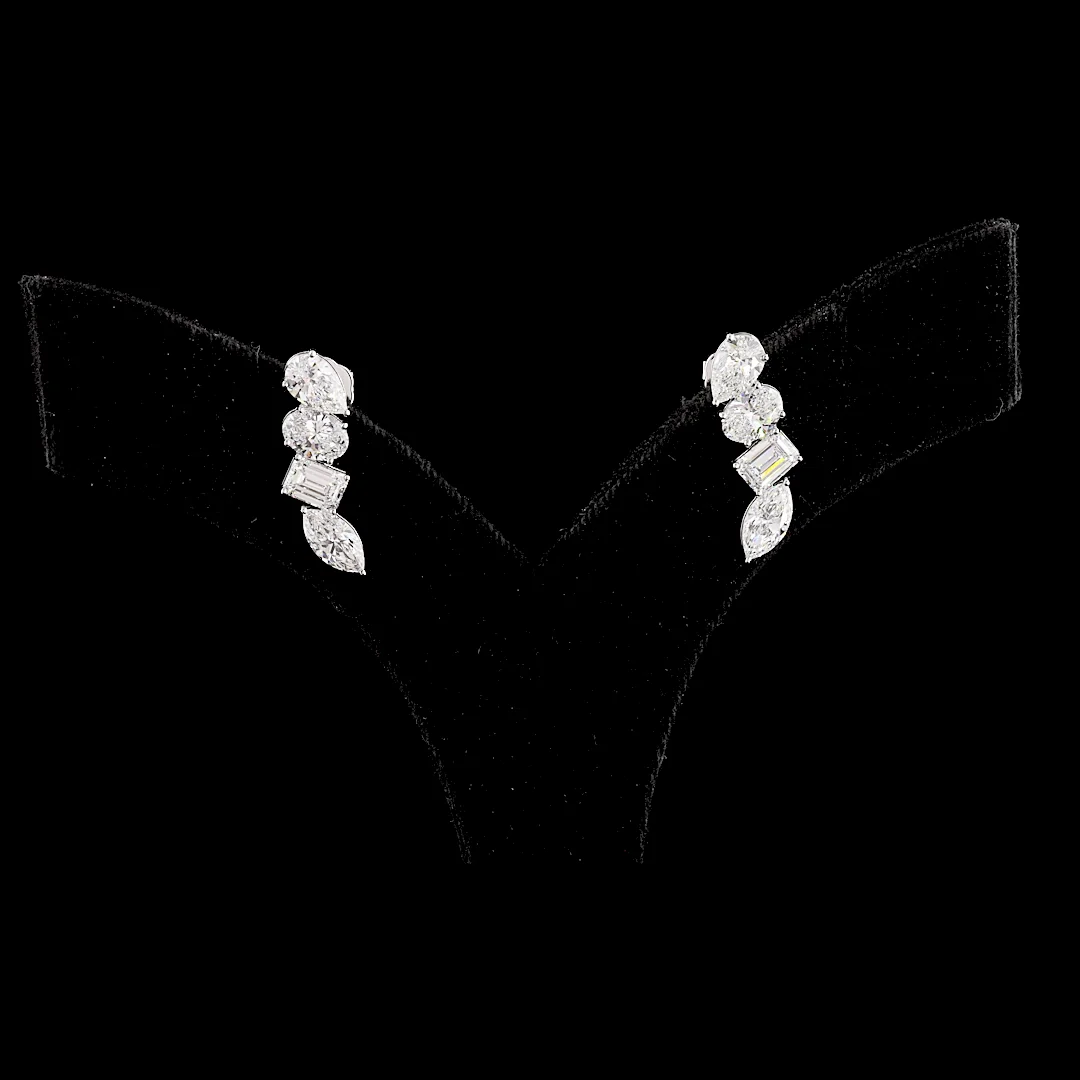 4.08 Cts 14k White Gold Mix Shape Crawler Earring