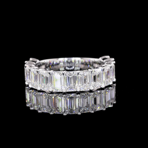 [EB14W3/4EM350PNS] 3.82 Cts 14k White Gold Emerald Shape 3/4 Band Eternity Band