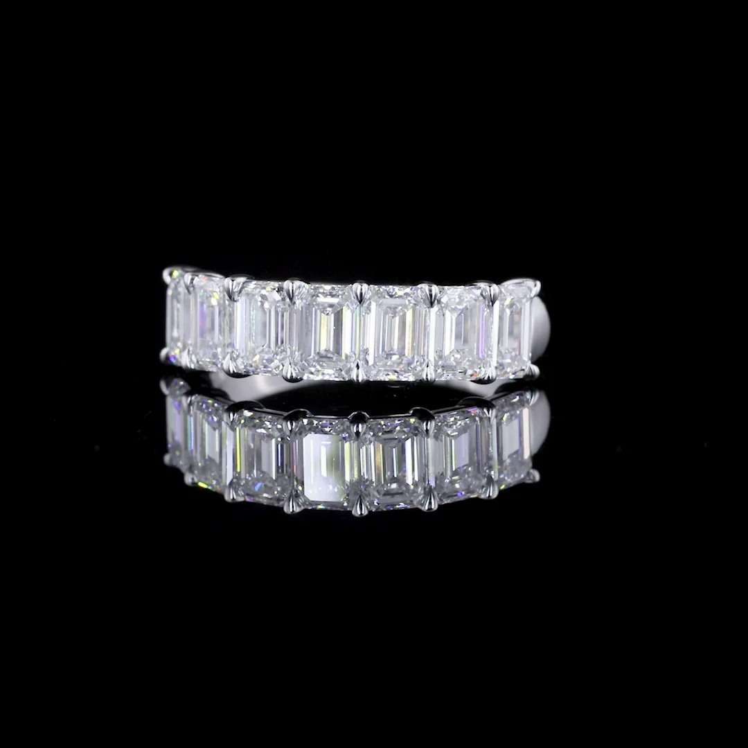 2.77 Cts 14k White Gold Emerald Shape 7 Stones Eternity Band