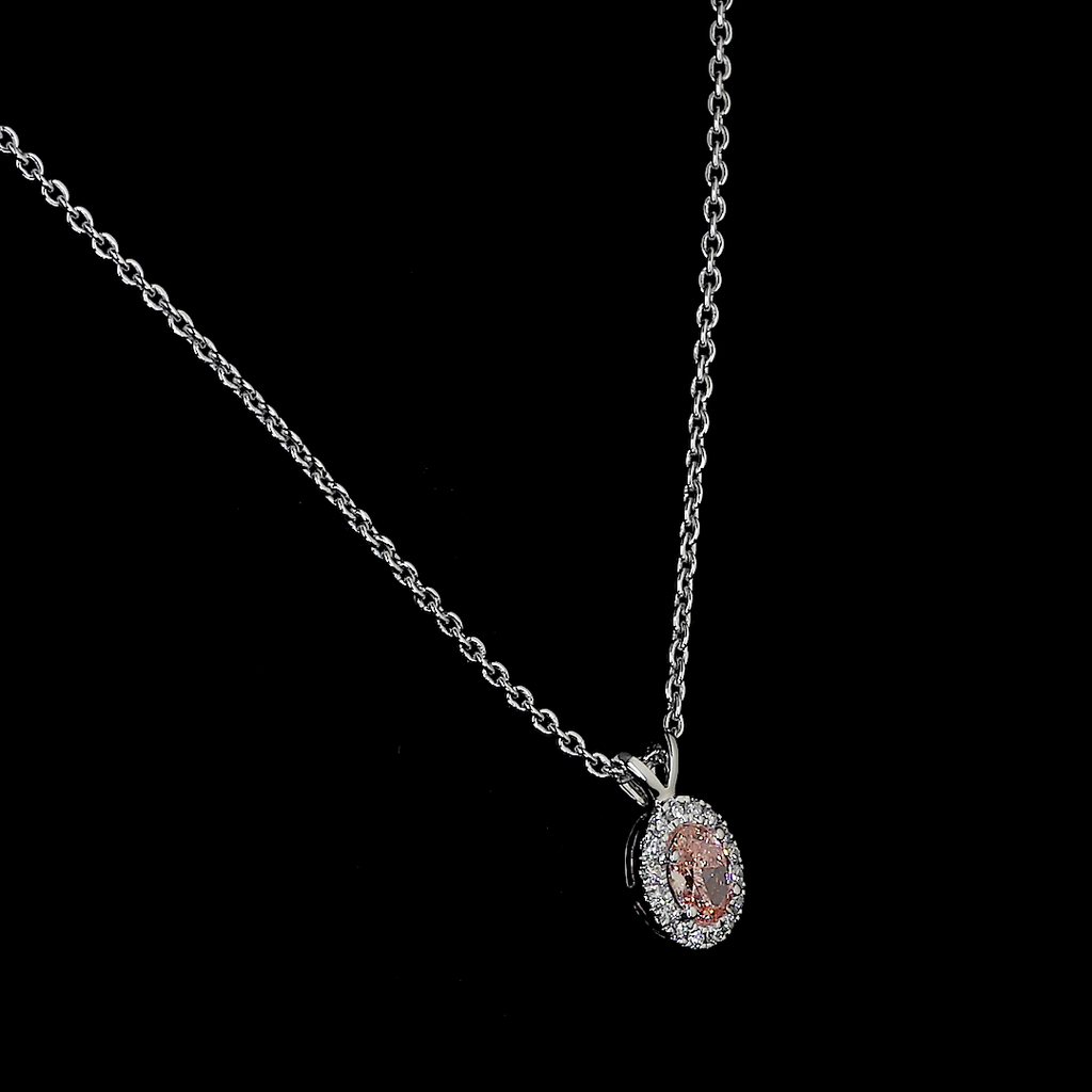 0.44 Cts 14k White Gold Oval Shape Halo Pendant