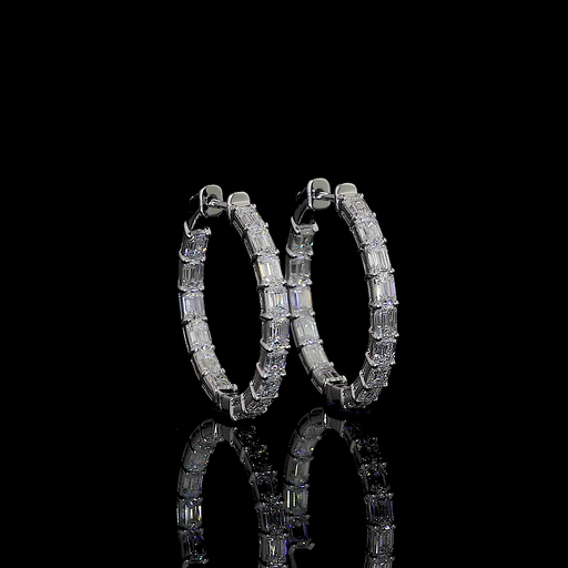 [ER14WHPEM350PEW] 3.56 Cts 14k White Gold Emerald Shape Hoops Earring