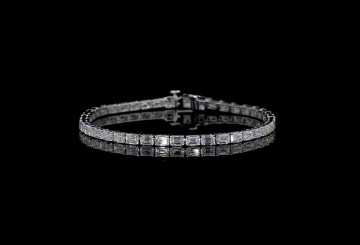 [BC14WTSEM600PEW] 6.13 Cts 14k White Gold Emerald Shape Tennis Bracelet