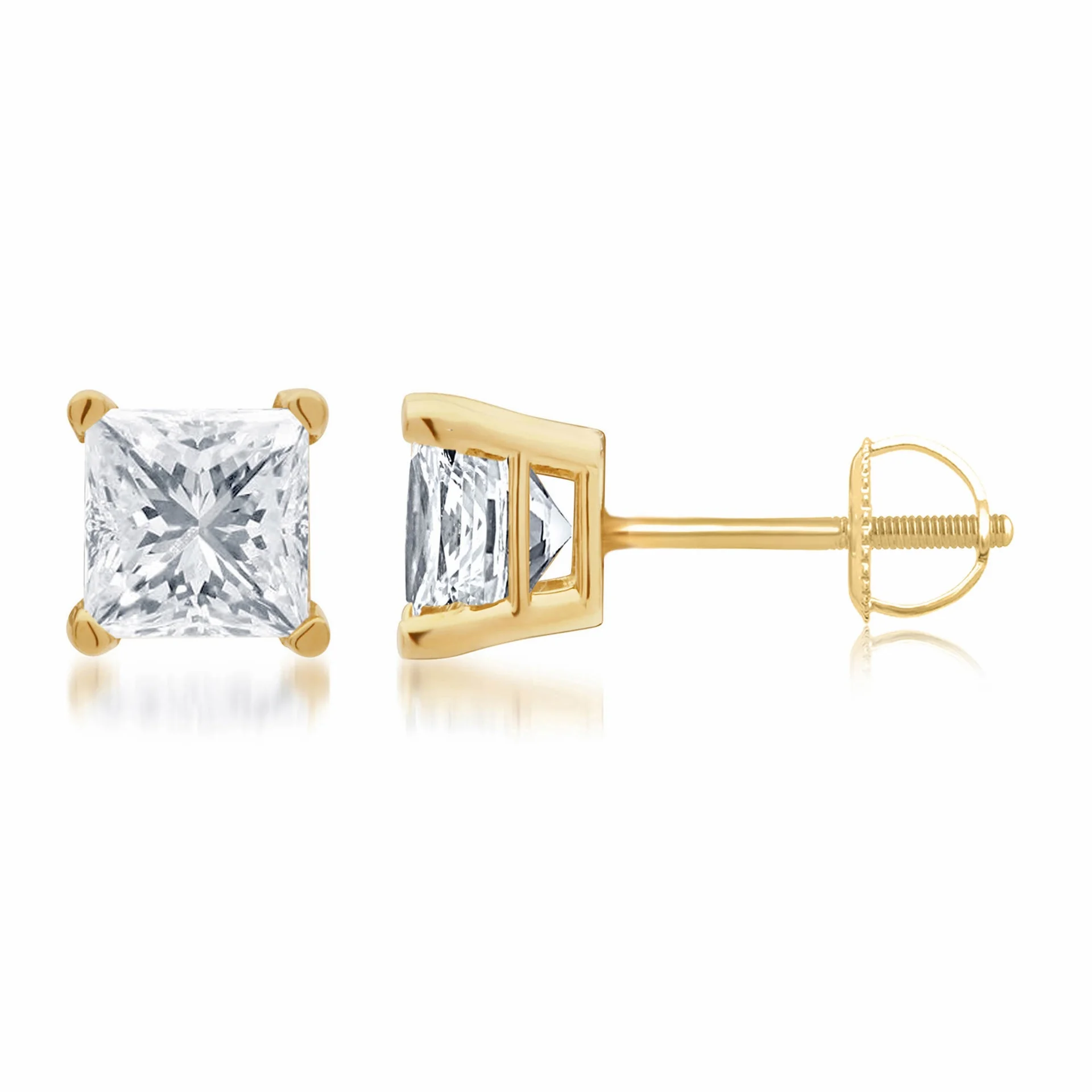 2.02 Cts 18k Yellow Gold Princess Shape Studs Earring