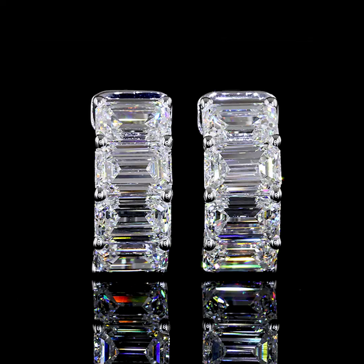 [ER14WHGEM400PEW] 4.27 Cts 14k White Gold Emerald Shape Huggies Earring