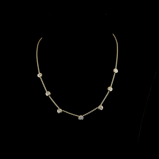 [NK14YSTRD275B] 2.84 Cts 14k Yellow Gold Round Shape Station Necklace