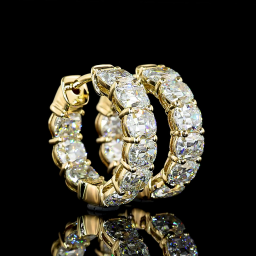 [ER14YHGANCU400PEW] 3.93 Cts 14k Yellow Gold Antique Cushion Shape Huggies Earring