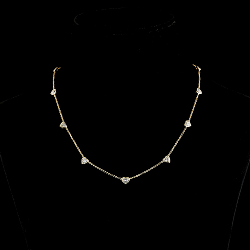 [NK14YSTHS300BNS] 3.37 Cts 14k Yellow Gold Heart Shape Station Necklace