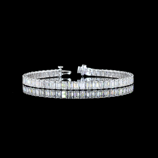 [BC14WTSEM1200PNS] 12.37 Cts 14k White Gold Emerald Shape Tennis Bracelet