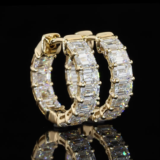 [ER14YHGEM200PNS] 1.98 Cts 14k Yellow Gold Emerald Shape Huggies Earring