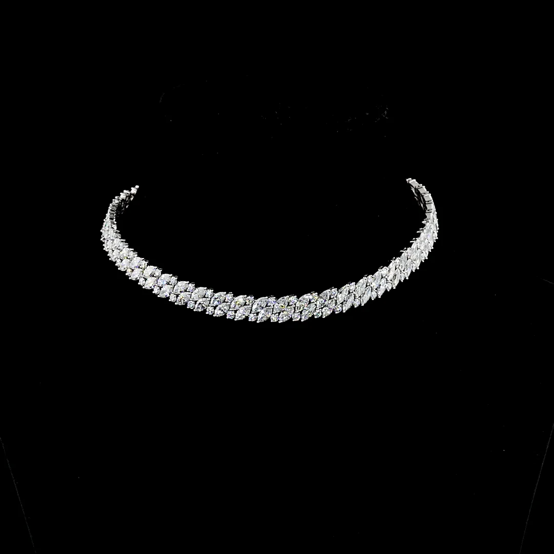 37.85 Cts 14k White Gold Marquise Shape Tennis Necklace