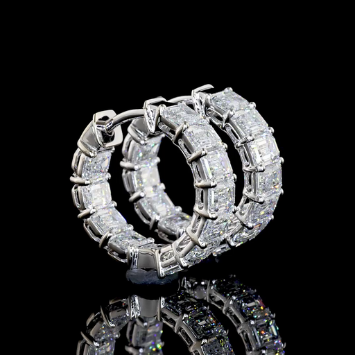 [ER14WHGEM300PNS] 3.14 Cts 14k White Gold Emerald Shape Huggies Earring