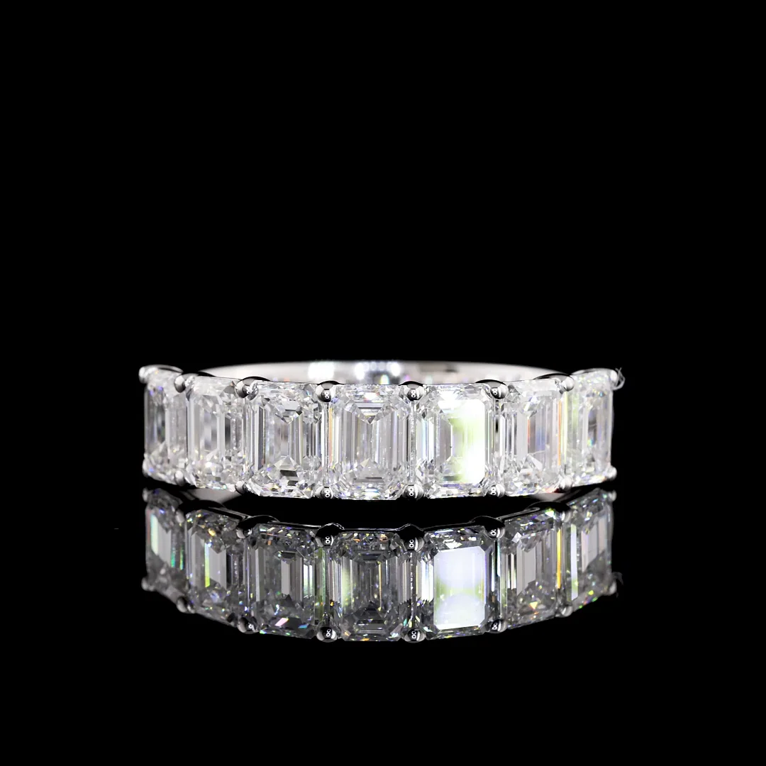 2.07 Cts 14k White Gold Emerald Shape 7 Stones Eternity Band