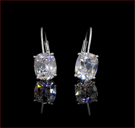 [ER14WHNANCU400PEW] 4.07 Cts 14k White Gold Antique Cushion Shape Hanging Earring