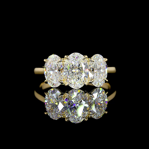 [RG14Y3OV300HMPNS] 2.99 Cts 14k Yellow Gold Oval Shape 3 Stones Ring