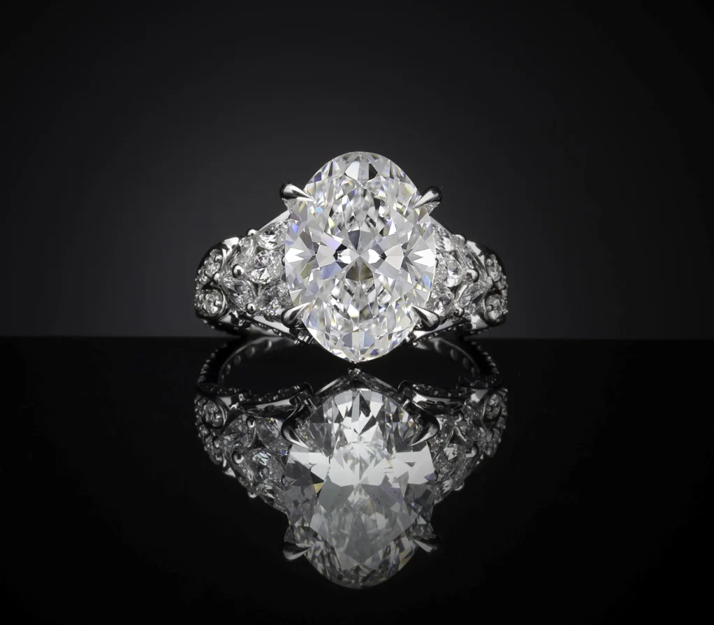 6.45 Cts 14k White Gold Oval Shape Special Ring