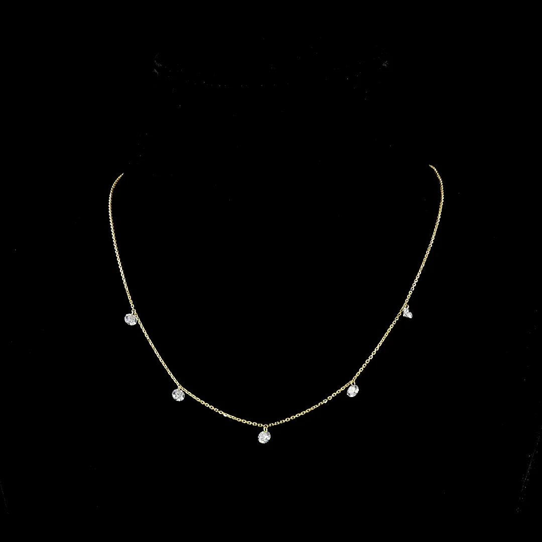 1.22 Cts 14k Yellow Gold Round Shape Station Necklace