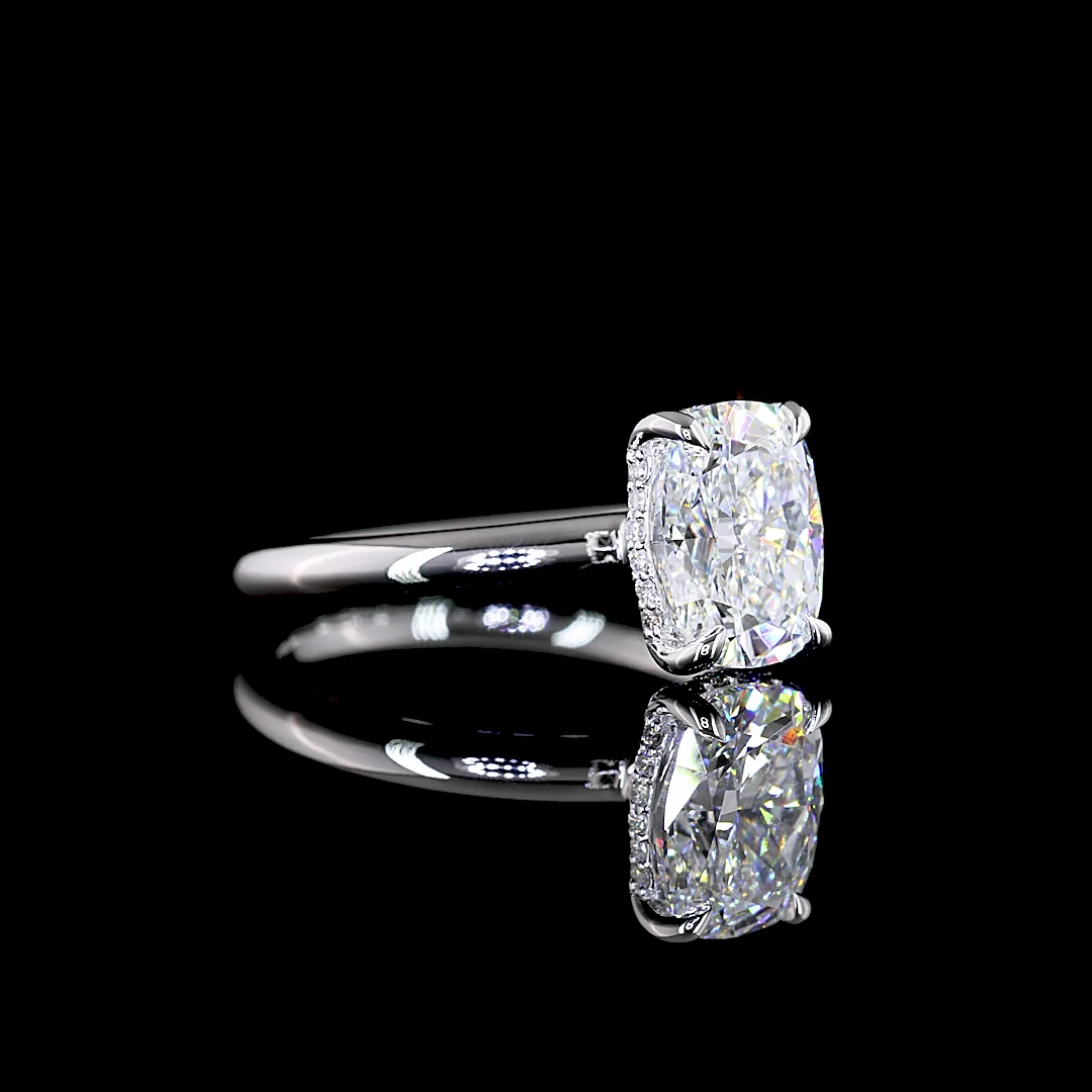 2.16 Cts 14k White Gold Cushion Brilliant Shape Hidden Halo Ring
