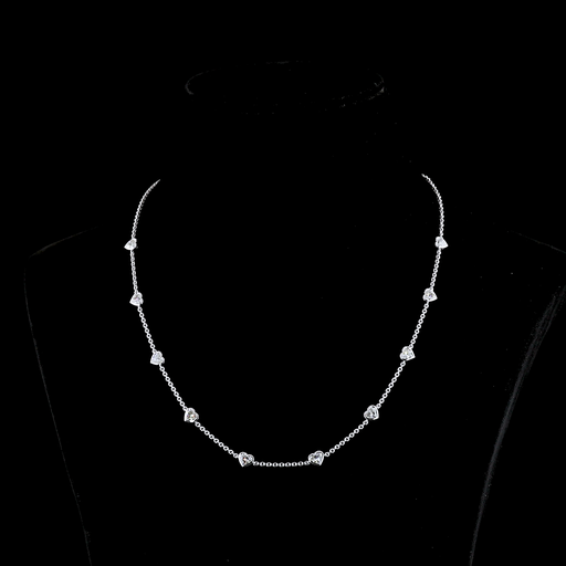 [NK14WSTHS300BNS] 3.15 Cts 14k White Gold Heart Shape Station Necklace